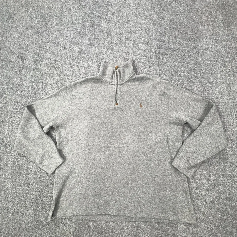 VTG Polo Ralph Lauren Sweater Mens Large Gray 1/4‎ Zip Mock Neck Cotton Knit